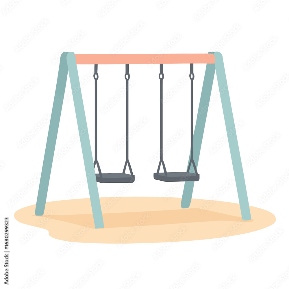 Fototapeta premium Two empty swings on sand ground, pastel flat cartoon design