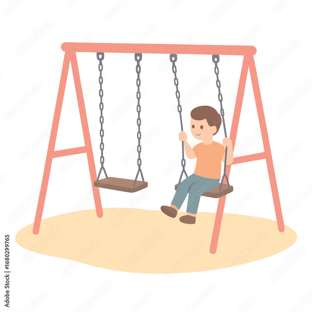 Fototapeta premium Playground scene with empty double swing set, flat pastel cartoon style
