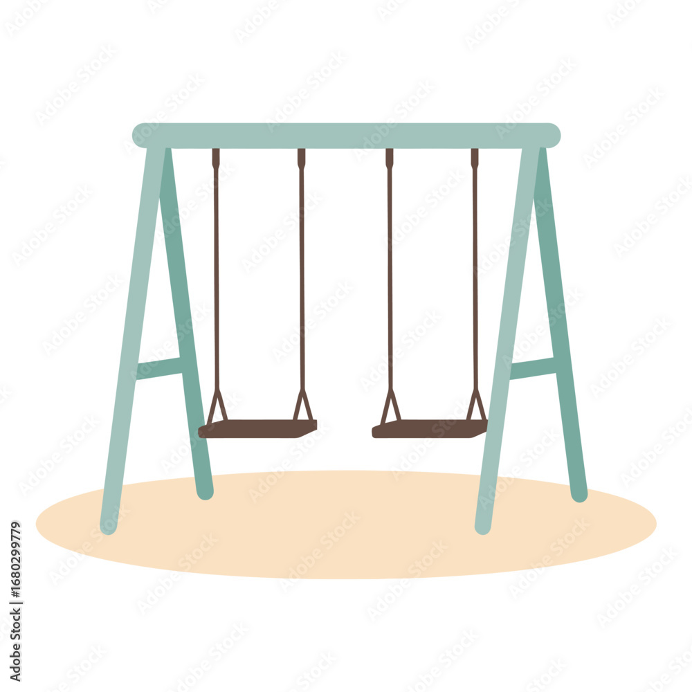 Fototapeta premium Double swing under tree in park, empty seats, flat cartoon vector