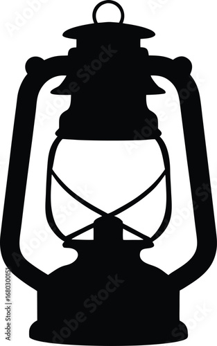 Vector silhouette of a vintage kerosene lantern or old-fashioned oil lamp