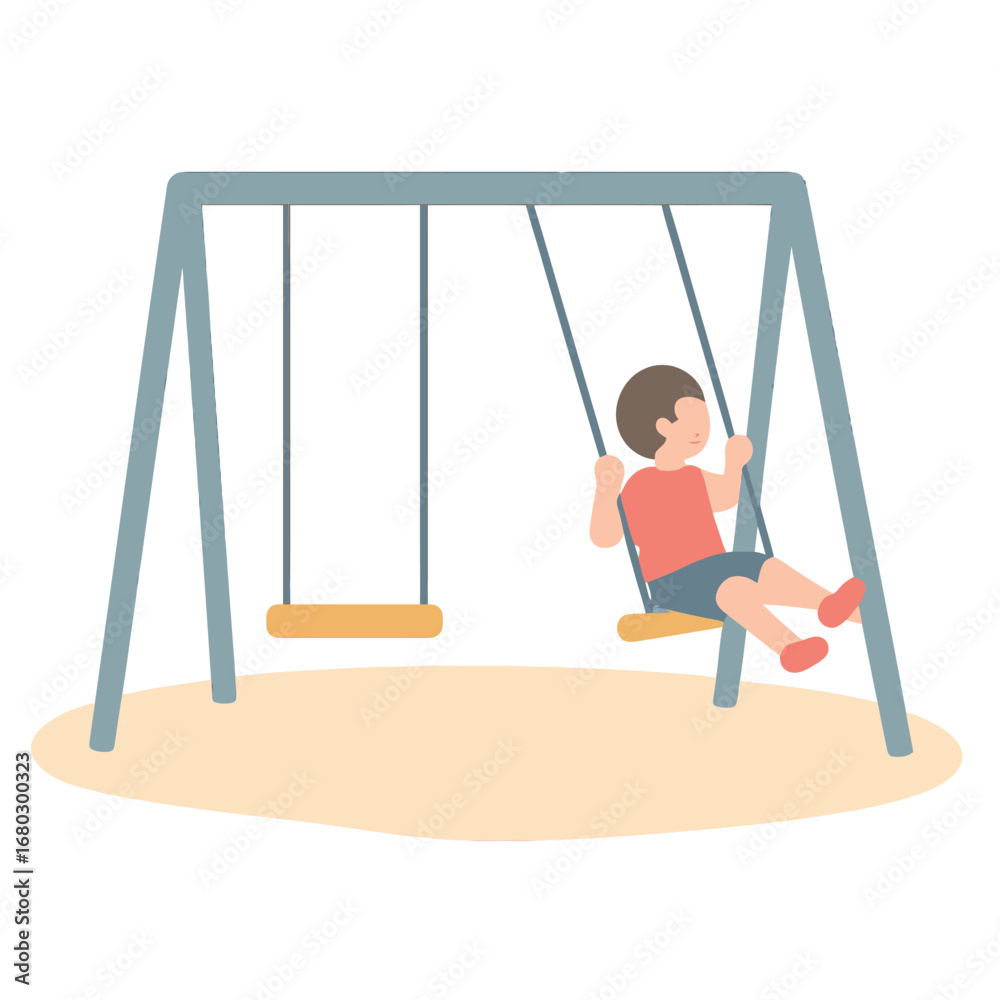 Obraz premium Double swing set with sand and blue sky, no kids, flat vector design