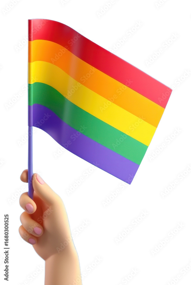Fototapeta premium PNG 3d hand holding a rainbow flag independence celebration patriotism.