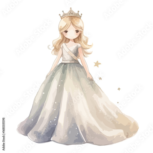 Delicate Watercolor Princess in a Majestic Gown
