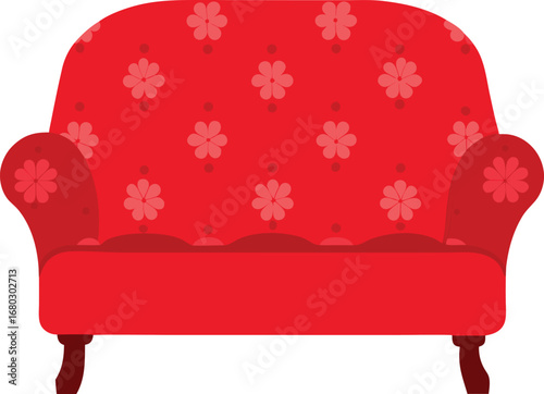 Cozy red floral loveseat vector illustration for interior design and home decor projects