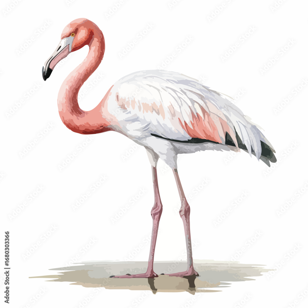 Fototapeta premium Elegant Flamingo in Profile with Pink and White Feathers and Long Legs
