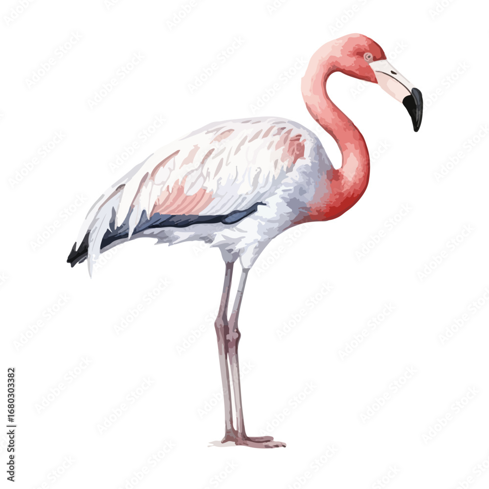 Fototapeta premium Elegant Flamingo in Profile with Pink Neck and Black Beak