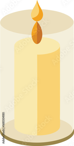 Illuminating ivory candle within elegant glass cylinder vector illustration scalable eps graphic