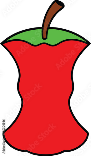 Red apple core vector illustration partially eaten delicious fruit healthy food graphic element