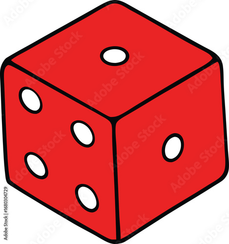 Single red shiny dice cube vector illustration icon for gambling and games on clean surface