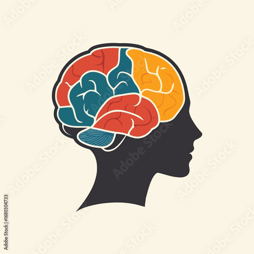 Areas of the brain and head. Symbol. Vector illustration