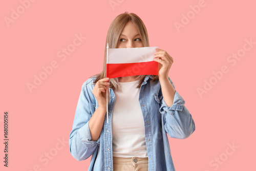 Young woman with flag of Po...