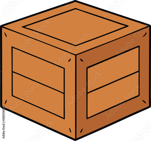 Rustic wooden crate box isometric vector illustration for storage shipping and packaging design elements