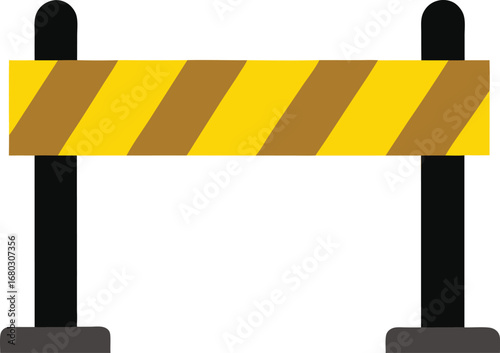 Bright yellow and black striped safety barrier vector illustration for construction zones and temporary traffic control