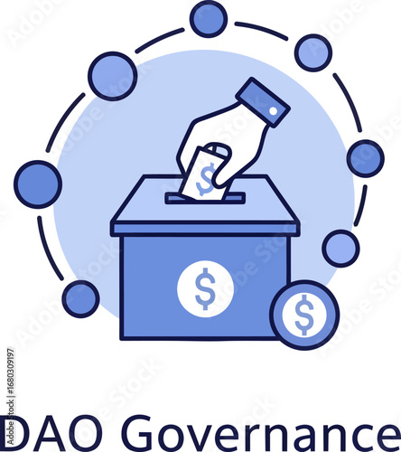 A hand places a token into a ballot box, illustrating DAO governance, decentralized voting, and community funding.