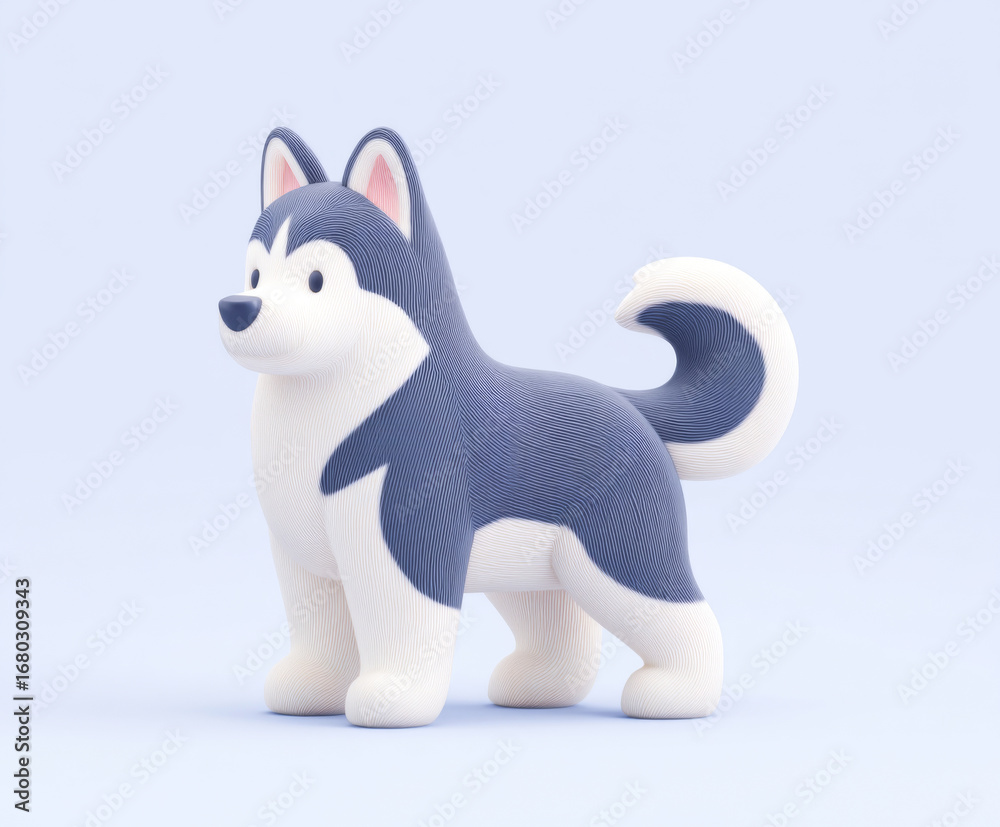 Fototapeta premium Cartoon husky standing on a blue background