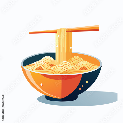 Illustration of a bowl of noodles with chopsticks, a delicious and appetizing meal.