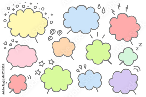 雲形の吹き出しやフレームのカラーイラストセット