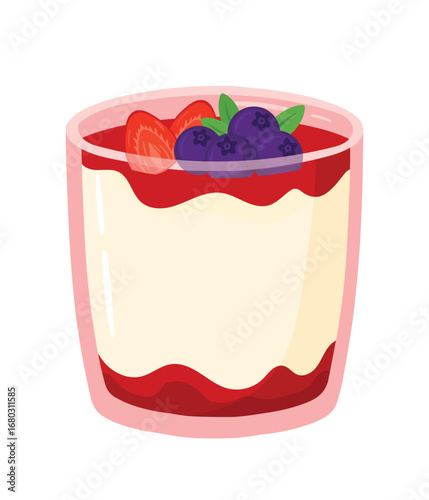 Panna cotta dessert in glass with berry sauce for sweet food vector illustration