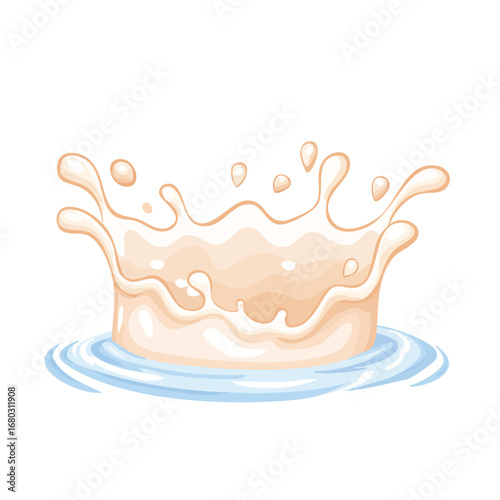 Illustration of a splash of light-colored liquid, possibly milk or cream, with droplets.