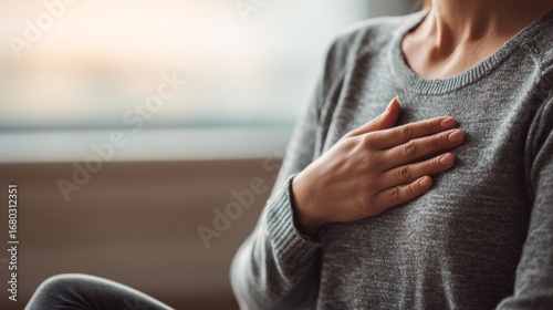 Heartfelt moment of self-reflection indoor setting personal emotion calm environment close-up view