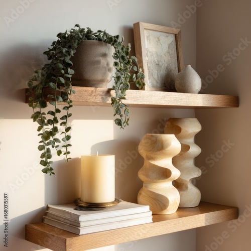 Elegant shelf styling with Michelle x Zara plant and sculptural candle