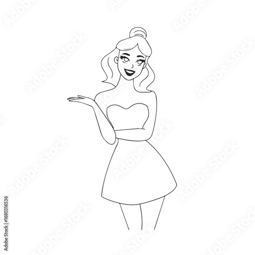 Beautiful Woman Black and White Vector Image Illustration Fashion Girl Portrait Line Art Drawing