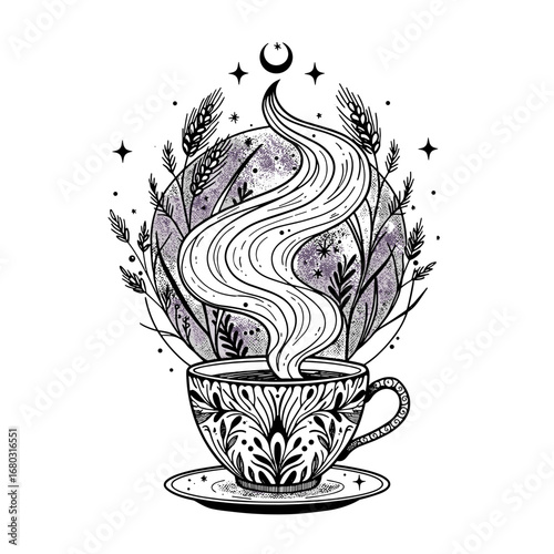 Enchanted Brew A Mystical Cup Filled With Cosmic Energy and Natural Wonders