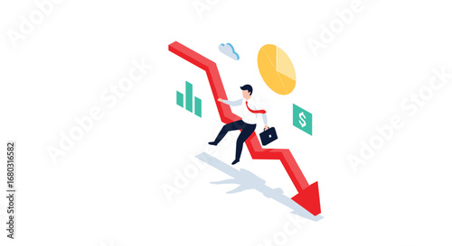 Businessperson navigating a sharp financial downturn, symbolizing market volatility and economic risk