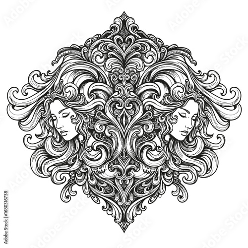 Intricate Baroque Ornamental Scrollwork Pattern Design Black and White Elaborate Flourish