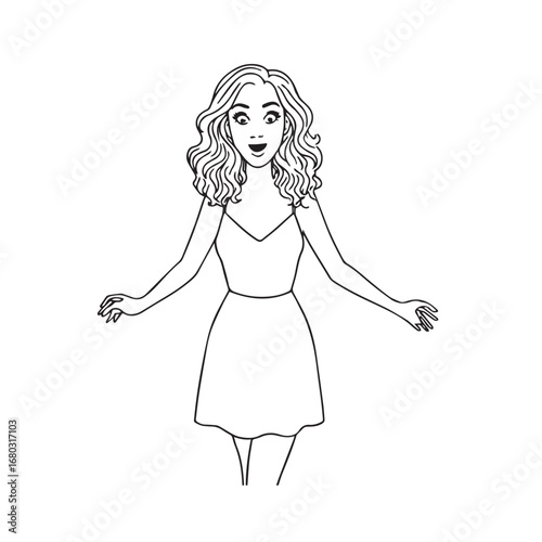 Beautiful Woman Black and White Vector Image Illustration Fashion Girl Portrait Line Art Drawing
