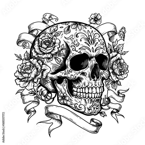 Intricate Floral Skull Artwork Celebrating Life and Death Beauty