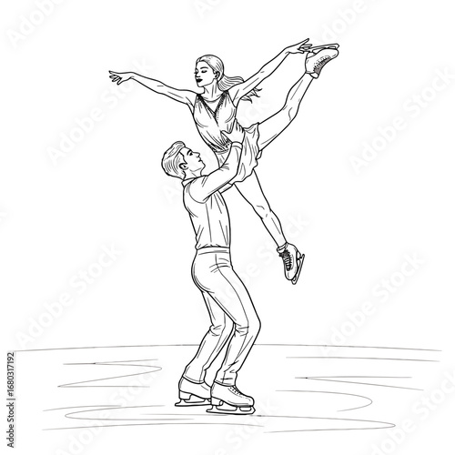 Synchronized Ice Skating Duos Performing Artistic Aerial Lifts and Stunts