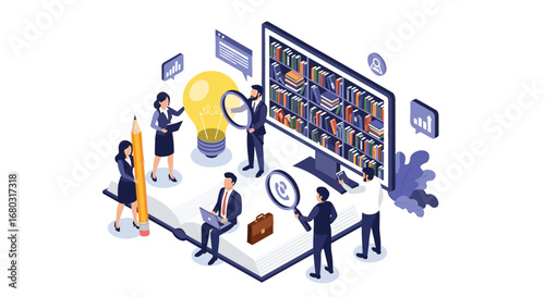 Smart business team collaborates on digital learning and research, finding innovative solutions together.