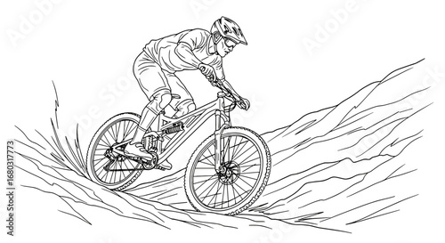 Dynamic Athlete Riding Bicycle Through Muddy Terrain with Great Speed and Splash