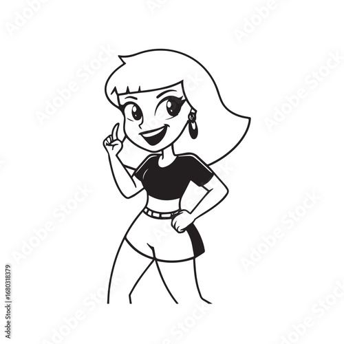 Beautiful Woman Black and White Vector Image Illustration Fashion Girl Portrait Line Art Drawing