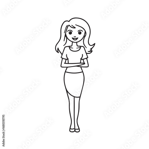 Beautiful Woman Black and White Vector Image Illustration Fashion Girl Portrait Line Art Drawing