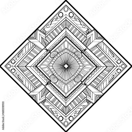 Intricate Geometric Mandala Design with Art Deco Influences and Metallic Sheen