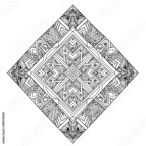Intricate Geometric Abstract Pattern With Symmetrical Diamond Shape And Monochromatic Tones