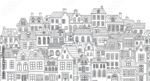 An Intricate Array of Victorian Era Townhouses Detailed in Grayscale