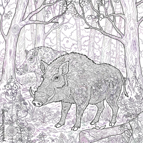 Wild Boar Roaming Freely Through a Dense Forest Canopy Under the Sunlight
