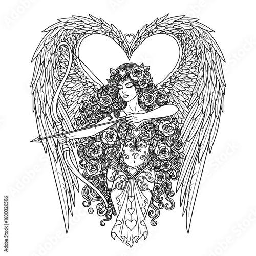 Intricate Silver Heart Shape with Elaborate Wings and Floral Motifs Design Element