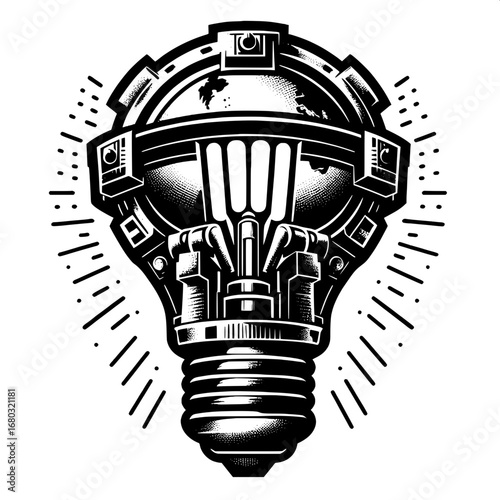 Black and White Vector Silhouette of Industrial Light Bulb