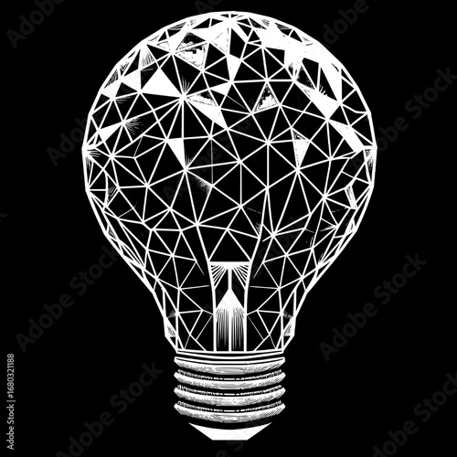 Black and White Vector Silhouette of Geometric Light Bulb