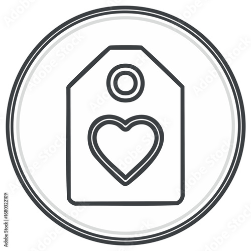 Icon of a love tag inside a circle. Decorative outline design