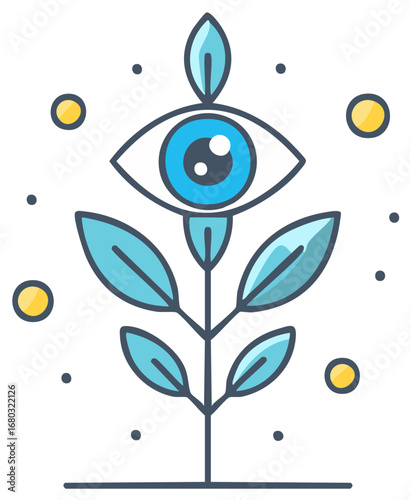 Mystical Eye and Growing Plant Symbol for Vision and Insight