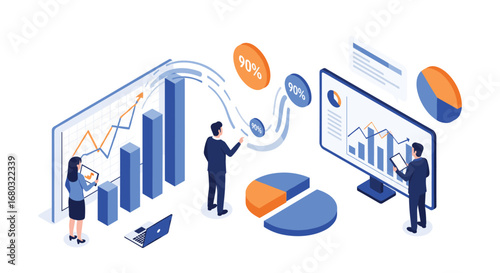 Professionals analyze dynamic business growth charts and data for strategic decision making