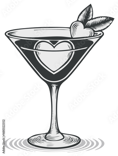 Elegant Cocktail Graphic with Heart Decoration Valentines Party Love Celebration
