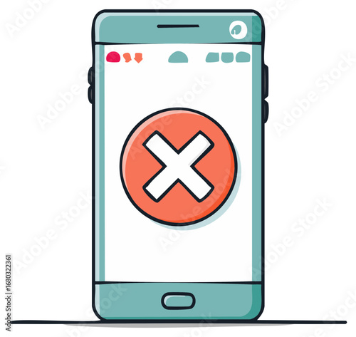 Smartphone with red X symbol on screen, rejection concept, vector illustration