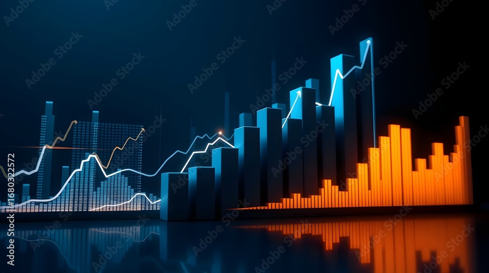 Naklejka premium Abstract 3D Business Chart Visualization, Suitable for Stock Market, Growth, and Corporate Reports