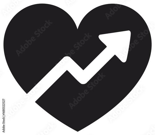 Stylized heart icon with an upward trending arrow for health improvement and positive progress